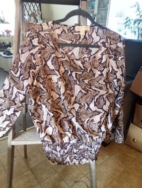 MICHAEL Michael Kors Brown & Cream Snake-Print Long Sleeve Top